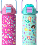 Fimibuke 18oz Kids Insulated Water Bottle with 2-in-1 Straw & Spout Lid | Leak Proof 18/8 Stainless Steel Vacuum Tumbler with Pop-Open Lid, BPA-Free Kids Cup for Travel School Girl Boy Toddler 2 Pack