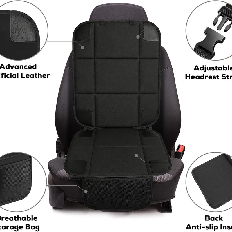 VLM Car Seat Protector for Child Baby Car Seat,600D Waterproof Car Seat Cover with Thick Padding, Non-Slip Backing and Mesh Pockets