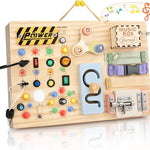 joyreal wooden montessori toys for toddlers sensory activity board with led lights music box locks