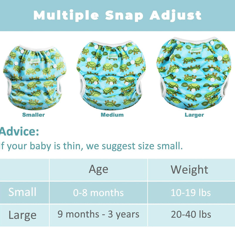 wegreeco Reusable Swim Diapers,Baby & Toddler Snap One Size Adjustable Reusable Baby Swim Diaper (Diving, Ocean, Turtle, Large, 3 Pack)