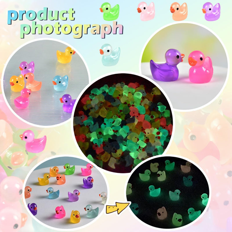 Mini Ducks 120Pcs Luminous Mini Resin Ducks Glow in The Dark, Tiny Animals Bulk to Hide, Miniature Ducks Figures for Garden Aquarium DIY Crafts Party Favors Hide & Seek Toys