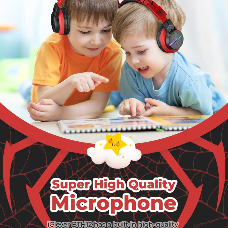 iClever BTH12 Kids Bluetooth Headphones 85H Playtime with LED Lights Travel | SafeSound Tech, Stereo Sound, USB C Charging AUX Cable Over Ear Built-in Mic, Kids Wireless Headphones for Toddler Boys Girls
