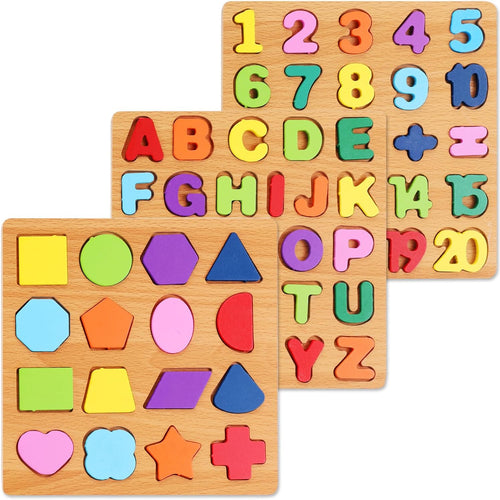 Alphabet and number puzzle for toddlers with wooden design