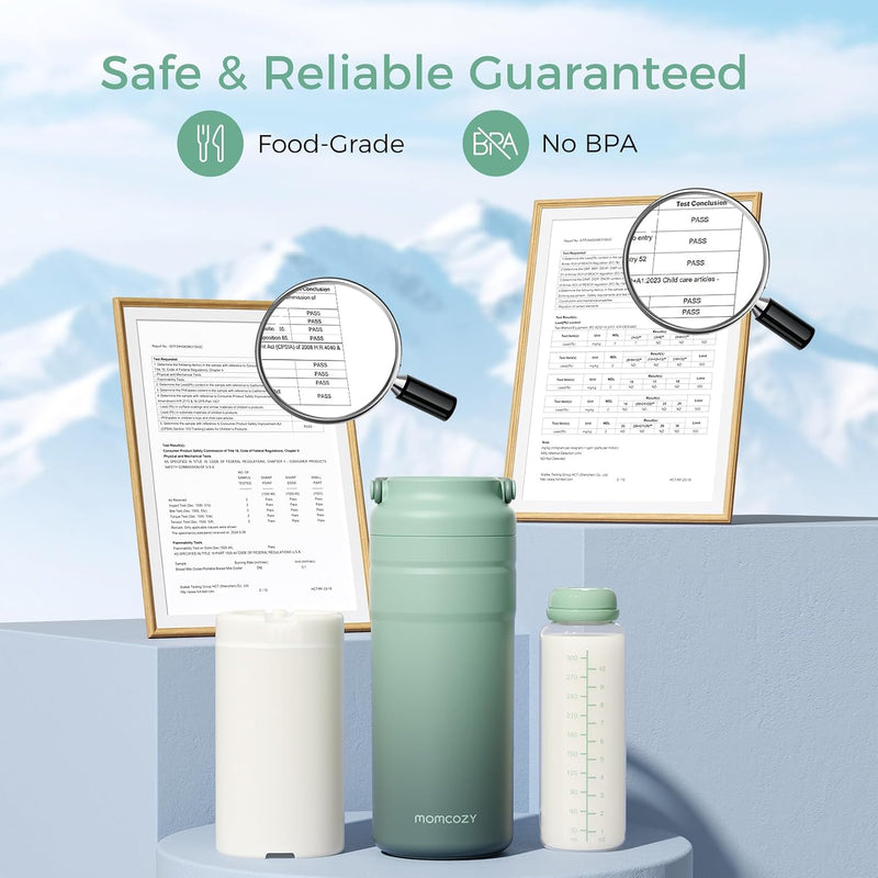 Momcozy Portable Breast Milk Cooler for Travel, 24H Ice-Free Cooling | 360° Surrounded Cooling Breastmilk Storage with 12oz Bottle, Leak Proof, Hassle-Free, Baby Breastfeeding Essentials for Mom
