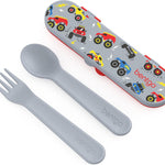 Bentgo® Kids Plastic Utensil Set - Reusable Fork, Spoon & Storage Case, PFAS- & BPA-Free, Easy-Grip Handles, Lightweight, Dishwasher Safe, School Lunch, Travel & On-the-Go (Rainbows and Butterflies)