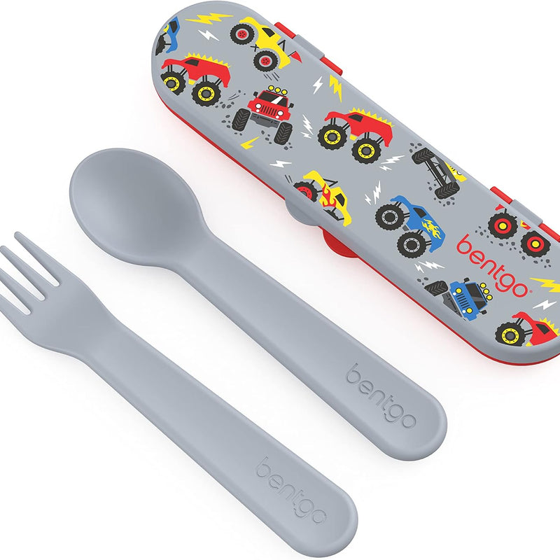 Bentgo® Kids Plastic Utensil Set - Reusable Fork, Spoon & Storage Case, PFAS- & BPA-Free, Easy-Grip Handles, Lightweight, Dishwasher Safe, School Lunch, Travel & On-the-Go (Rainbows and Butterflies)