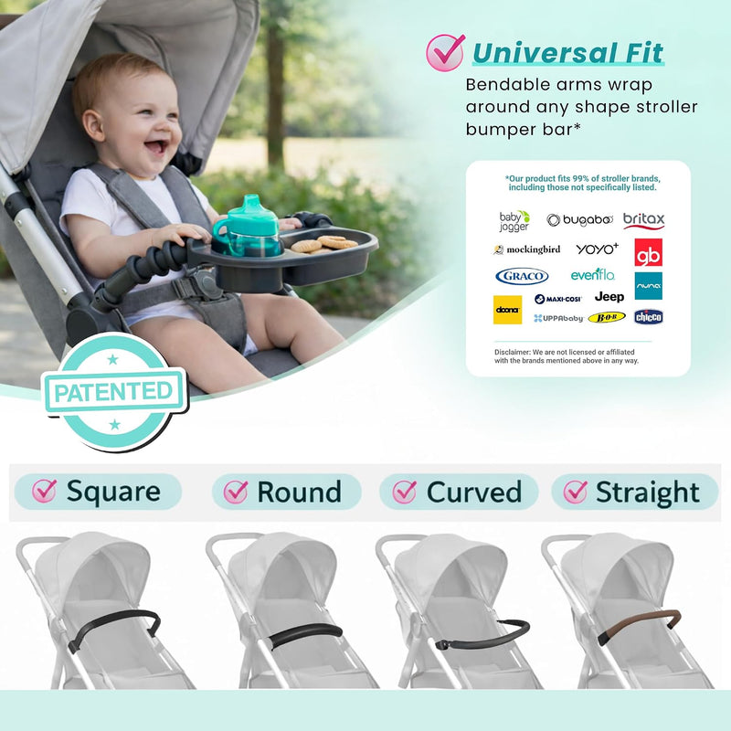 Universal Stroller Snack Tray with Cup Holder, Stroller Bumper Bar | Compatible With Nuna Mockingbird Bugaboo Joie Graco Mompush Uppababy Cybex Strolee Chicco