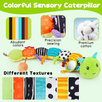 Topsochir Baby Sensory Toys 0-6 Months Music Animal Stuffed Plush Caterpillar Toy for Infant 0-3-6-12 Month Old Tummy Time with Mirror Crinkle Rattle Toys for Newborn Boys Girls Shower Birthday Gifts