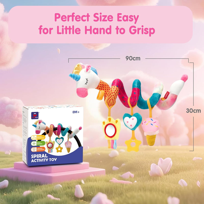 hahaland Car Seat Toys for Babies 0-6 Months Girl Stroller Toy Unicorn | Baby Toys 0-6 6-12 Months - Rattle, Mirror, Crinkle, Squeaky Carseat Toy Hanging Developmental Newborn Baby Birthday Gifts