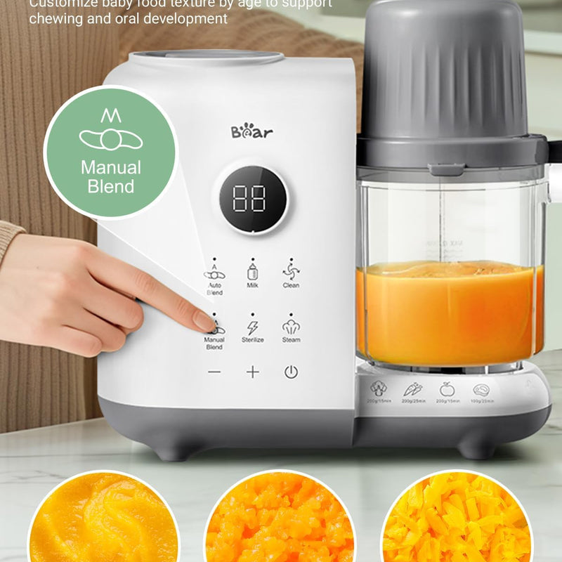 Bear Baby Food Maker Steamer&Blender with Dual-Layer Steam Baskets, 18.5oz | OneStep Baby Food Processor Puree Maker Grinder Mills Bottle Warmer, Sterili-zing for Healthy Homemade Baby Puree, BPA-Free
