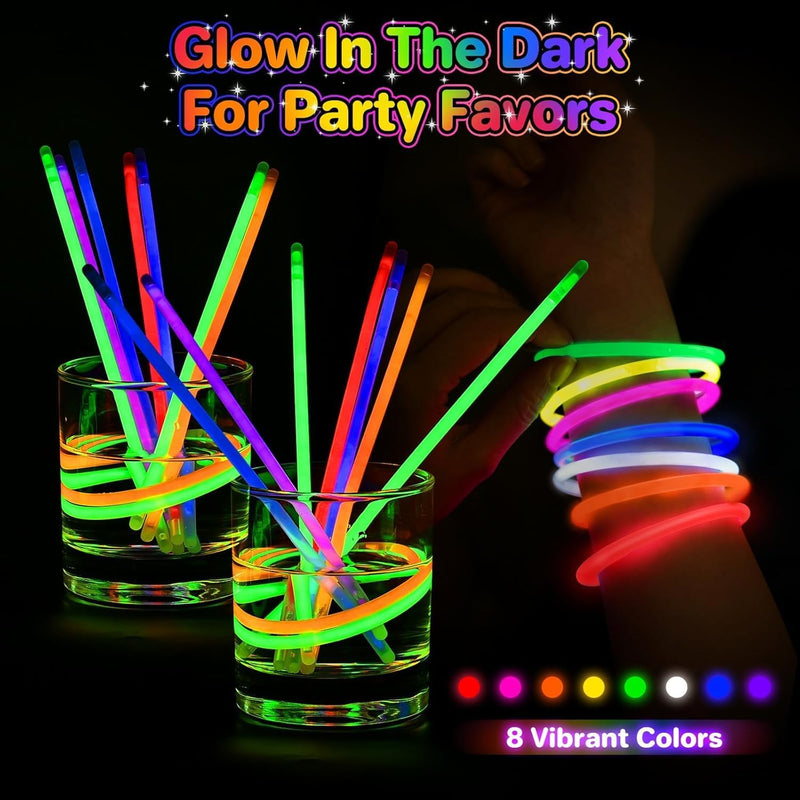 springflower 100pc glow sticks bulk party favors, 8" glow in the dark party supplies, kids or adult party accessories