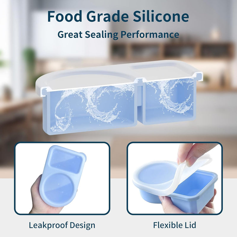 5 Pack Silicone Snack Containers with Lids, Reusable Snackle Box, 8 oz | 2 Compartments, Rainbow
