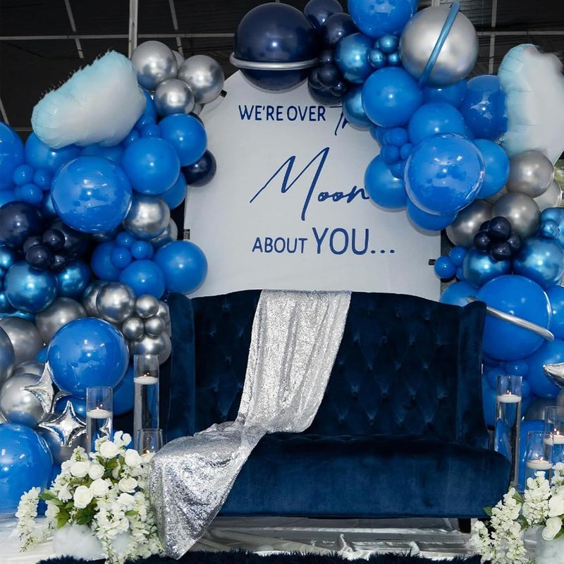 12 Inch Blue Silver Balloons Set, Dark Navy Confetti Party Latex Balloon for Birthday Graduation Baby Shower