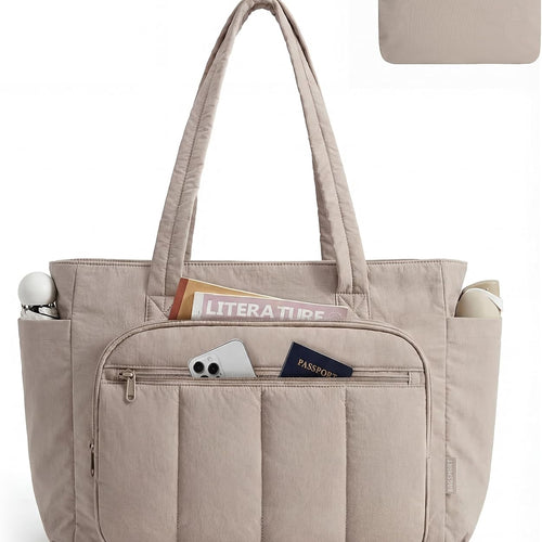 BAGSMART Tote Bag for Women, 2 Set Work Tote Bag with Zipper | 20L Capacity, 15.6'' Laptop Quilted Nurse Handbags for Work Travel College