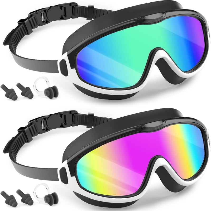 COOLOO 2 Pack Kids Goggles 4-16, Wide View No Leaking Kids Swim Goggles | Anti-fog & Anti-UV Swimming Goggles for Girls Boys