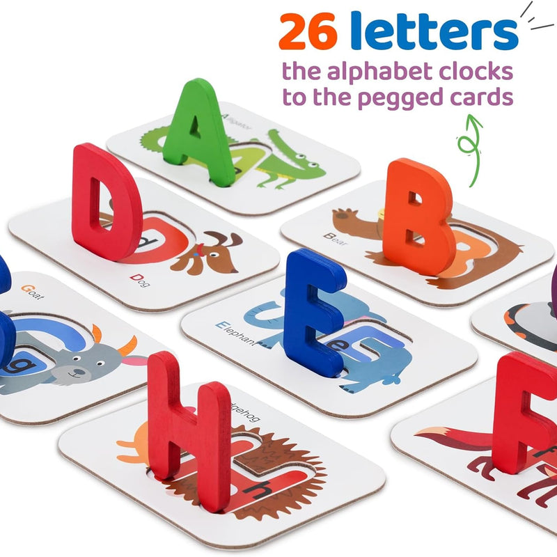 LiKee Wooden Alphabet Flash Cards and Puzzle for Preschool Educational Learning Games