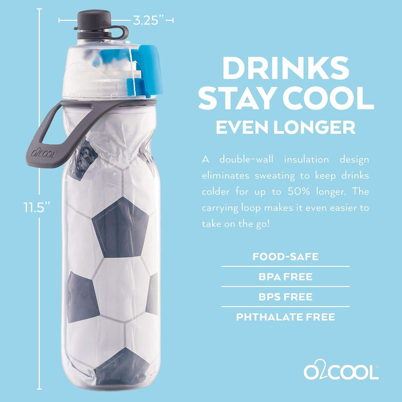 O2COOL Mist N Sip 20 oz Misting Reusable Sports Water Bottle Soccer | Yes