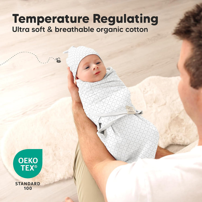 3pk Organic Swaddles for Newborns Girls, Boys & Hats (Nordic, 0-3M) | Soft Cotton Baby Sleep Sacks 0-3 Months, Breathable Baby Hats and Swaddles 0-3 Months, Newborn Essentials Must Haves