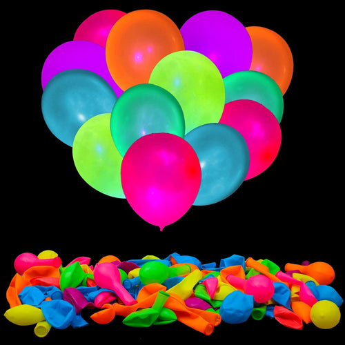 100 Pcs UV Neon Balloons for Birthday Decorations, Wedding Glow Party Supplies, Blacklight Reactive Fluorescent Balloons