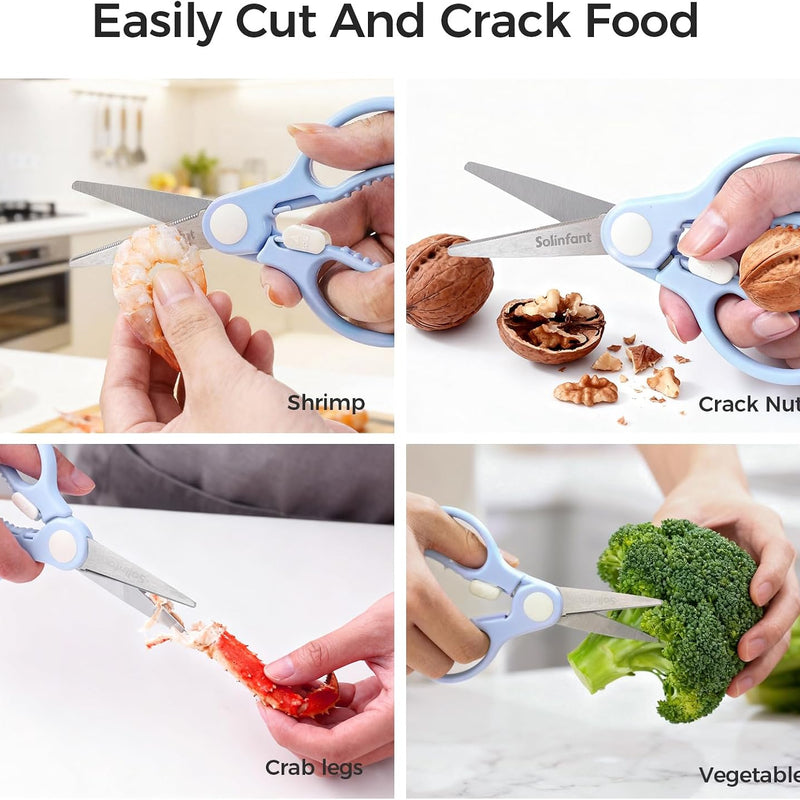Premium Stainless Steel Portable Baby Food Safety Scissors, Detachable Feeding Shears for Toddlers Infant Kids Food Cutting Meats Noodles Vegetables with Protactive Cover