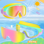 2 Pack Wide View Swimming Goggles, No Leaking Kids Swim Goggles with Anti-Fog/UV HD View Kids Goggles Boys Girls 5-15