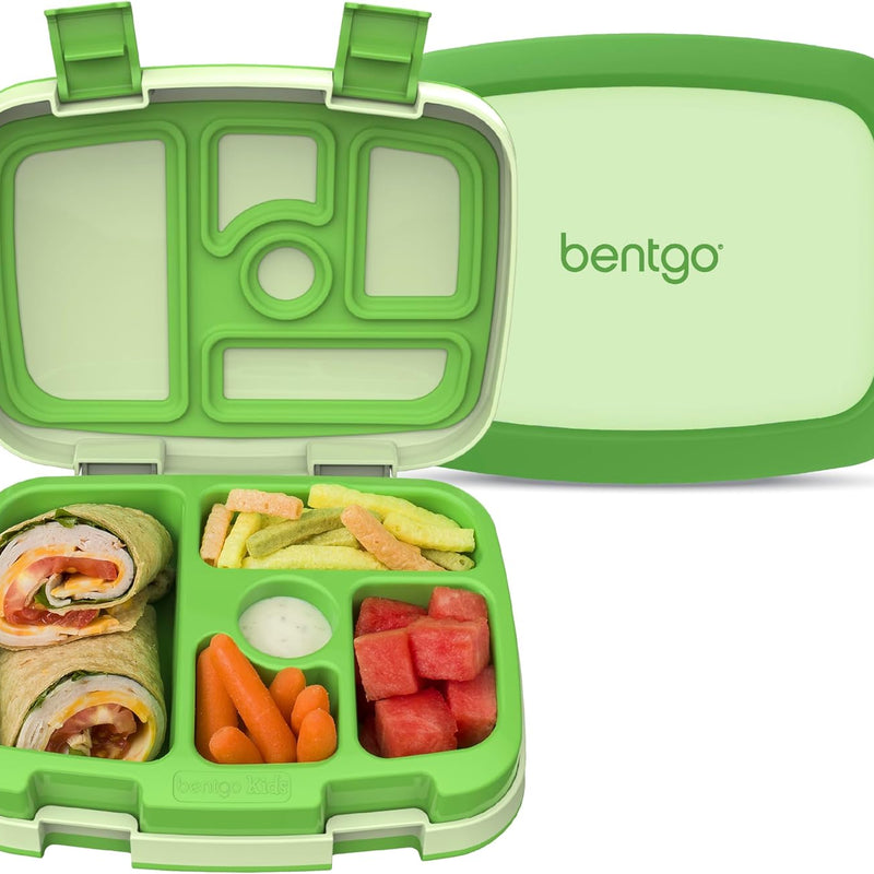 Bentgo Kids Bento-Style 5-Compartment Leak-Proof Lunch Box - Just-Right Portions for Ages 3 to 7, Durable, Drop-Proof, Dishwasher Safe, PFAS & BPA-Free & Made with Food-Safe Materials (Green)
