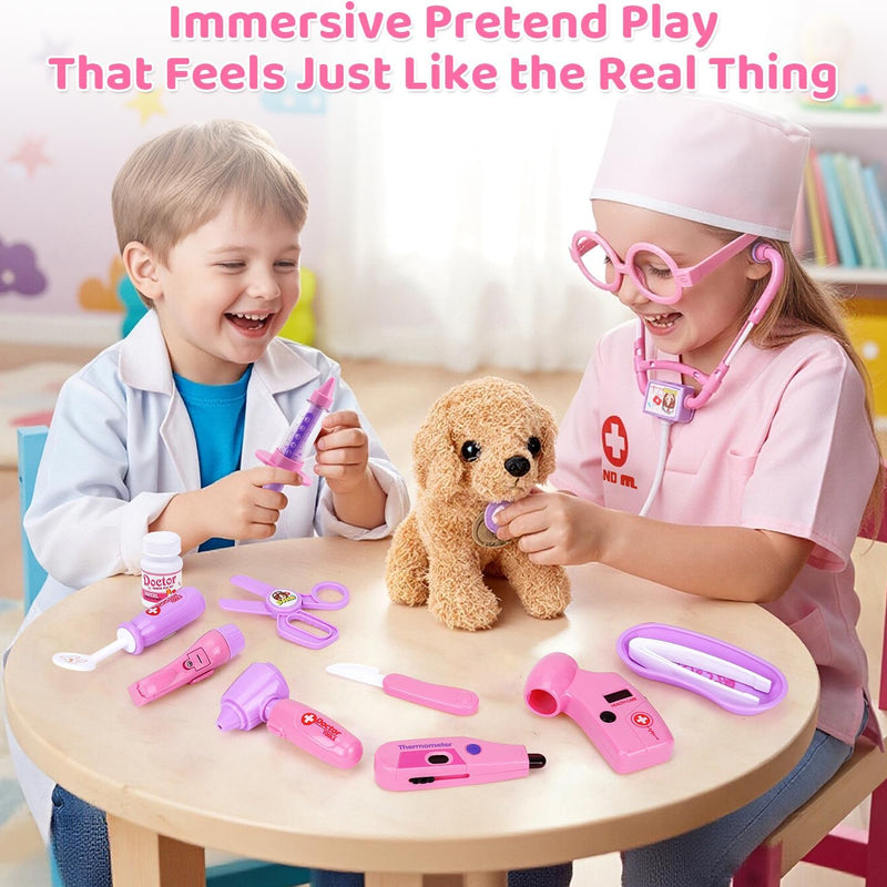 Meland toy doctor kit for girls, pretend play vet dog toys, stethoscope, dress up, 3-6 years old role play