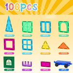 FNJO 100PCS Magnetic Tiles Building Blocks STEM Toy for Kids 3-10 Years Old