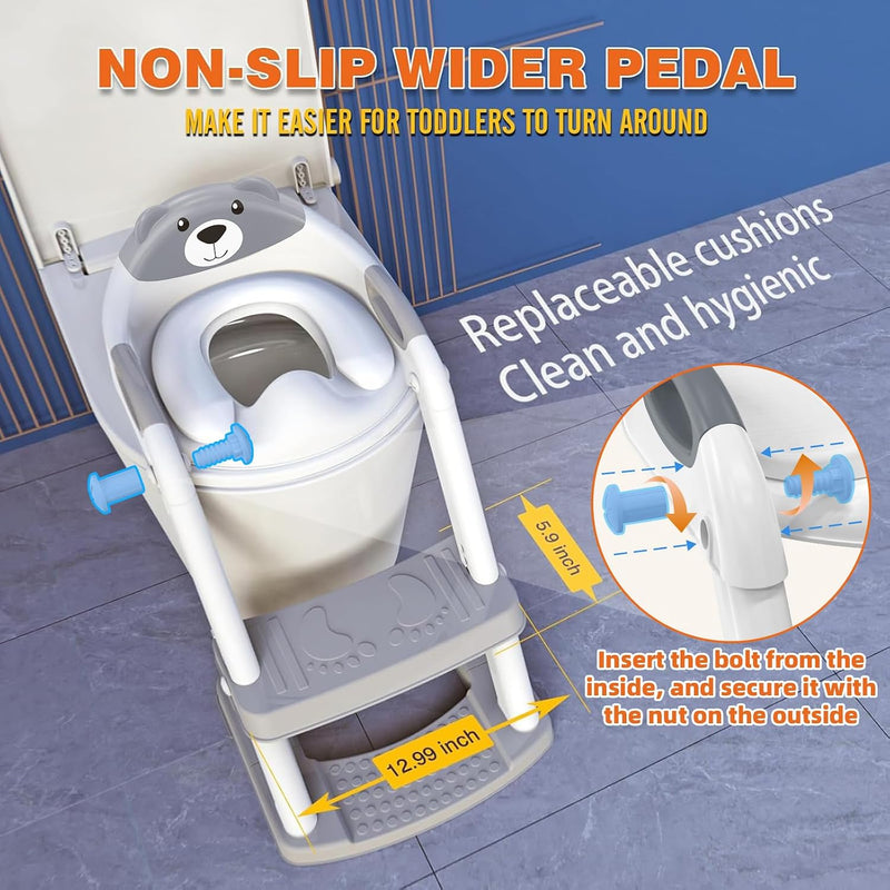 Potty Training Toilet for Toddlers, 2-in-1 Potty Training seat, Anti-Slip | SKYROKU, Fits Round & Elongated Toilets, 6 Heights, Splash Guard, Foldable, Holds 200+ lbs, Step Stool, Dishwasher Cushion