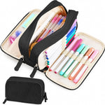 Sooez Big Capacity Pencil Case Pen Pouch, Soft Corduroy Pencil Bag with 3 Compartment, Multiple Pockets, Sturdy Zipper, Cute School Supplies Pen Bag Organizer For Teen Girls College, Beige