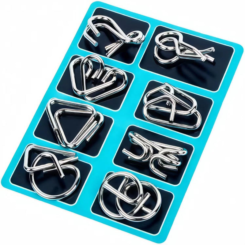 24-Piece Metal Wire Puzzle Set with Pouch, Brain Teaser IQ Test for Kids and Adults