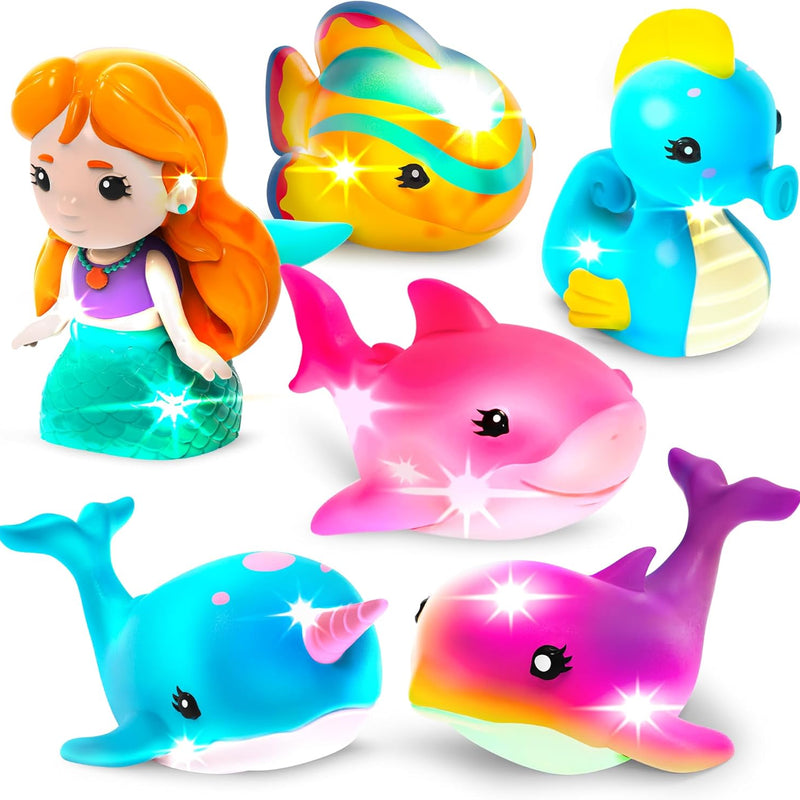 Tub Works® Mermaid Lagoon™ Light Up Bath Toys, 6 Pack | Water-Activated Flashing Color-Changing Sensory Toys