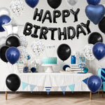 Navy Blue and Black Birthday Decorations for Men,Blue Black White Balloons Happy Birthdays Balloon Banner Silver Confetti Balloons for Men Boy Girls Women Adults Birthday Party Decorations