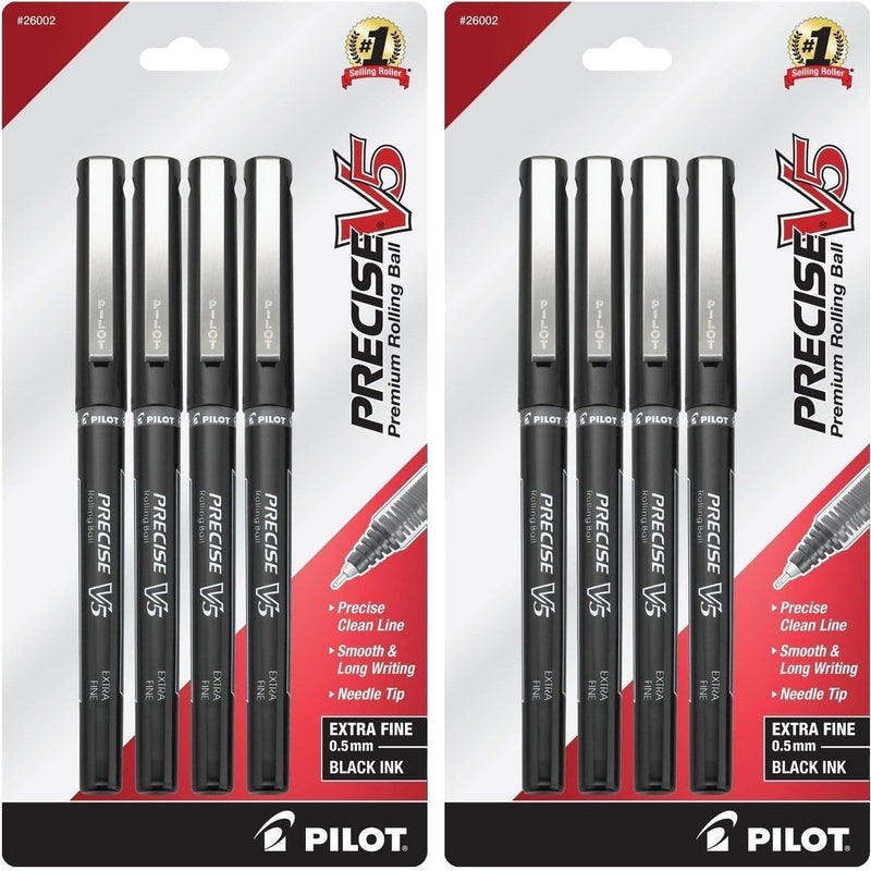 Pilot Precise V5 Stick Liquid Ink Rolling Ball Stick Pens, Extra Fine Point (0.5mm) Black Ink Pens, 4-Pack