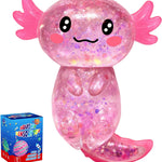 Axolotl Squishy Glitter Stress Relief Toy, Stretchy Axolotls Stress Ball, Relief Squishy Toys, Fidget Toys for Kids Youth Adult, Salamander Gift for Party Birthday Christmas (Pink)
