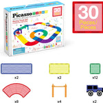 PicassoTiles Race Track Magnetic Tiles Car Toy Fun Playset Includes 2 Racing Trucks Racecars STEM Educational Magnet Building Block Construction Set for Toddlers Boys Girls Ages 3 and Older PTR30
