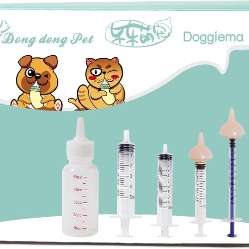 Doggiema Feeding Nipple and Syringes, Puppy Kitten Nipple Feeder Kit | for neonatal kittens, kitten bottle feeding kit,kitten nursing kit,syringe for feeding, nipples for feeding