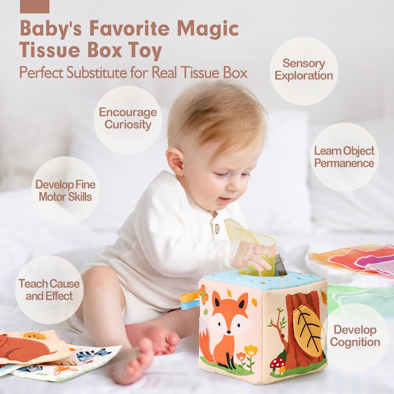hahaland Baby Tissue Box Toy Set for 6-12 Months Montessori Play and Sensory Development