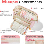 Sooez Large Pencil Case Pouch, Soft Pencil Bag with Zipper, Pen Bag Wide Opening, School Supplies Cute Pencil Case for Girls Boy Men Women, Beige