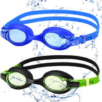 Kids Swim Goggles 2 Pack, Anti Fog No Leak Swimming Goggles for Boys Girls Ages 6-14, Wide View Swim Goggles Kids