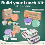 Everusely - Bento Box - Green, 27oz / 0.8 L - Stainless Steel Lunch Box with Leakproof Condiment Container - 3 Compartment Snack Organizer for On the Go Meals - Freezer & Dishwasher Safe