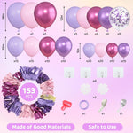 Amandir 153pcs Balloon Garland Kit, 4 Size Options, Pink, Purple, Red, Latex, and Metallic Balloons for Birthday Party Decor
