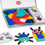 LiKee Open Ended Wooden Shape Puzzles for Toddlers 3+, 36 Blocks & 60 Cards