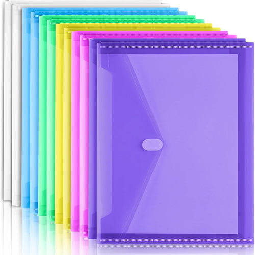 Sooez 12 Pack Plastic Envelopes File Folders, Plastic Folders with Safe Closure, Colored Folder for Documents Organizer Letter/A4 Size, Clear Filing Folder for Office School Supplies Storage, 6 Colors