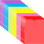 INFUN Heavy Duty Plastic Pocket Folder with Prongs and Clear Front Pocket - 18 Pack, 3 Prong Folders with Pockets and Card Slot, Assorted Colors