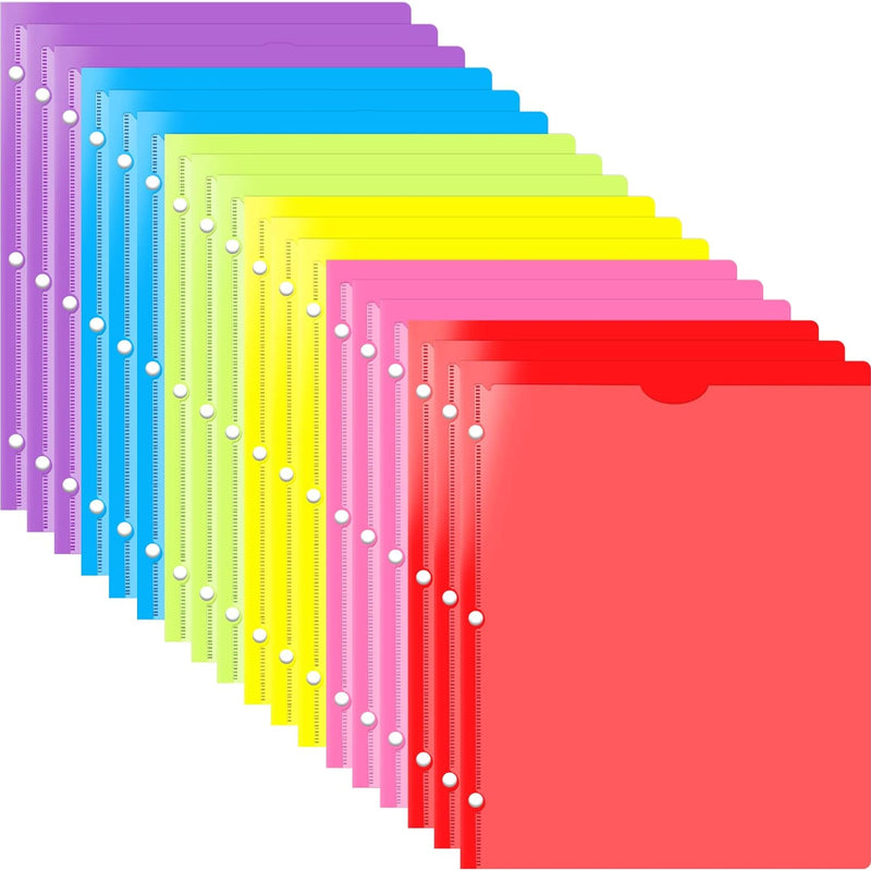 INFUN Heavy Duty Plastic Pocket Folder with Prongs and Clear Front Pocket - 18 Pack, 3 Prong Folders with Pockets and Card Slot, Assorted Colors