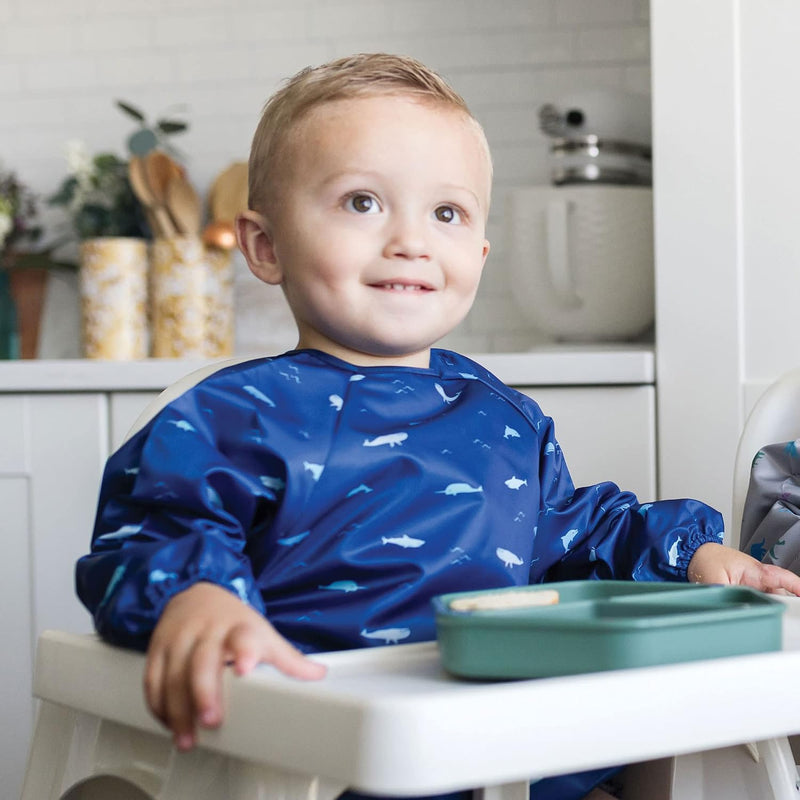 Tiny Twinkle Long Sleeve Bib for Babies & Toddlers | Waterproof Smock Bib for Eating | Machine Washable & Mess-Proof Feeding Essentials | Newborn Shower Gift (Ocean Life, 6–24M)