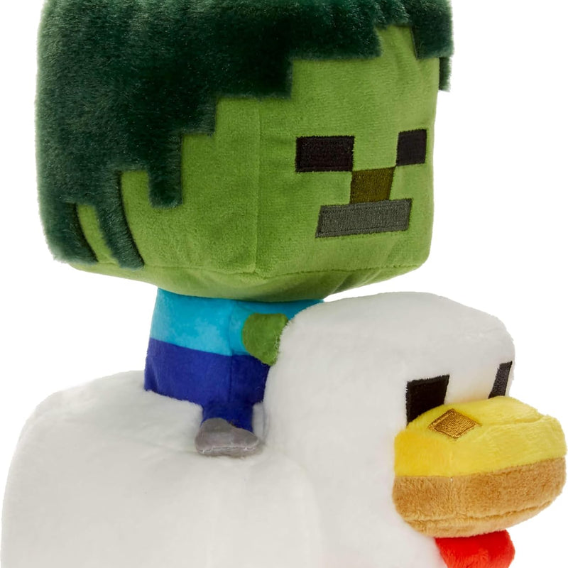 Mattel Minecraft Plush Zombie Chicken Jockey Toy, Collectible Stuffed Animal, 8-inch Soft Doll Inspired by Video Game Character​​