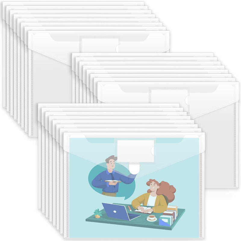 Sooez 10 Pack Plastic Envelopes File Folders, Clear Folder for Document US Letter A4 Size Poly Envelopes with Label Pockets for School Home Work Office Organizer, Clear