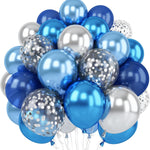 12 Inch Blue Silver Balloons Set, Dark Navy Confetti Party Latex Balloon for Birthday Graduation Baby Shower